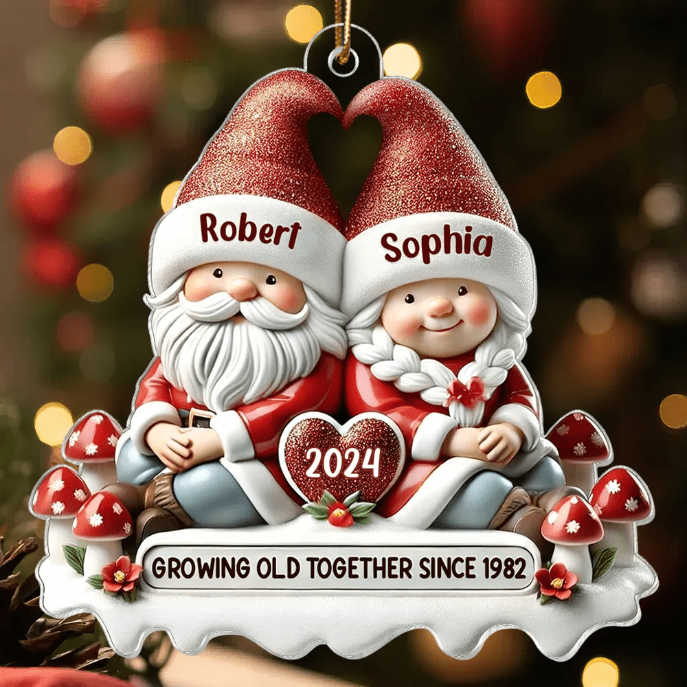TEMU 1pc Custom Gnome Couple Ornament – Personalized Acrylic Christmas Tree Hanging Decoration With Names, Cute Gift For