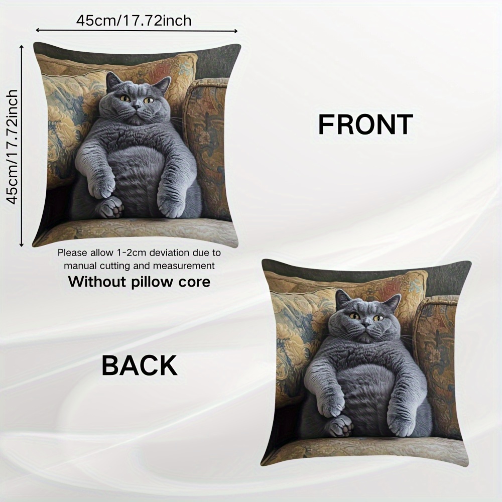 cozy cat print pillowcase for sofa double sided soft easy to clean zipper closure   living room bedroom decor machine washable polyester 100 decorative pillows Product details 0