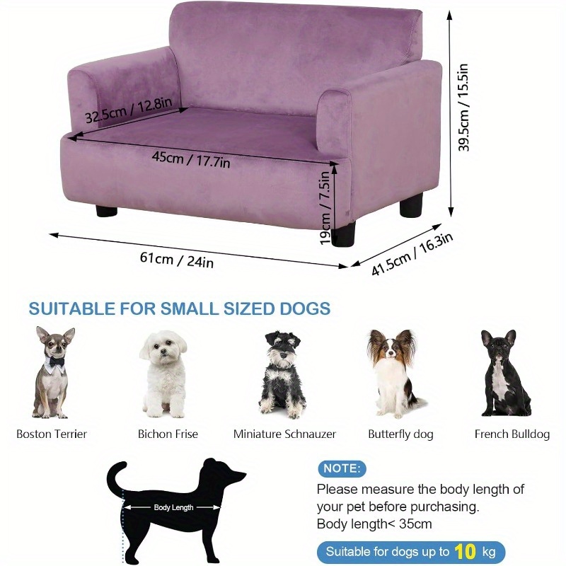 purple   fur dog bed cat couch soft velvet fabric with wooden frame   sofa for small puppies plush cushioned design   indoor relaxation   decor plush pet furniture   gift Product details 1
