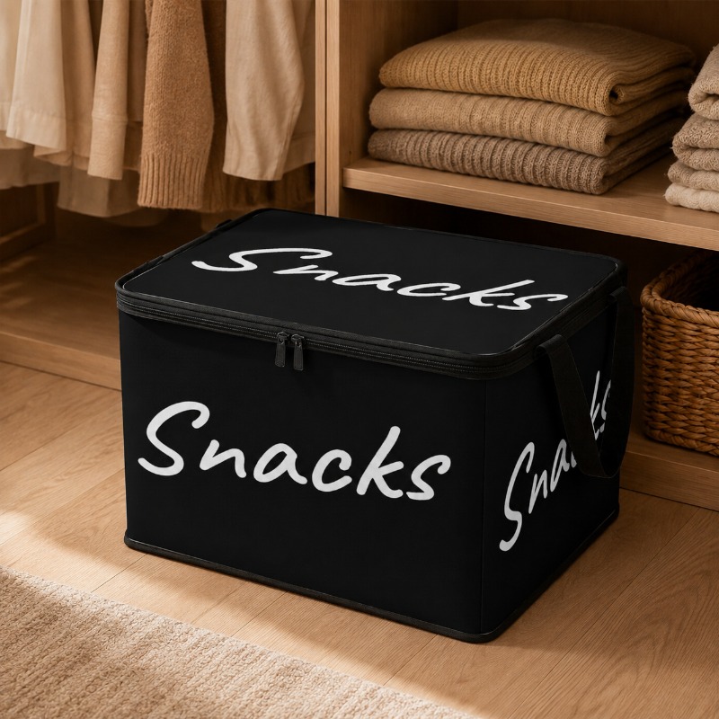 TEMU 1pc | Black With White "snacks" Themed Print Storage Box | Minimalist Letter-style Organizer Box | Suitable For Kitchen, Sideboard, Living Room,
