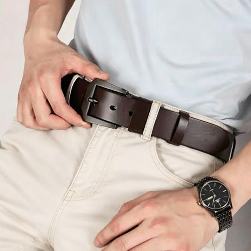 Men's Split Leather Belt with Alloy Scratch Resistant Metal Buckle