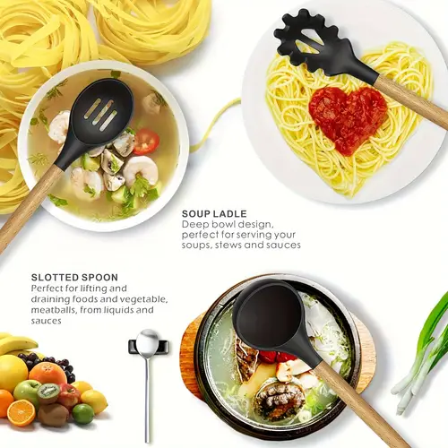 12pcs set of high quality silicone kitchen supplies including knives shovel vegetable board trick ster with wooden handle and knives heat resistant non stick cooking tools and bamboo storage containers tools