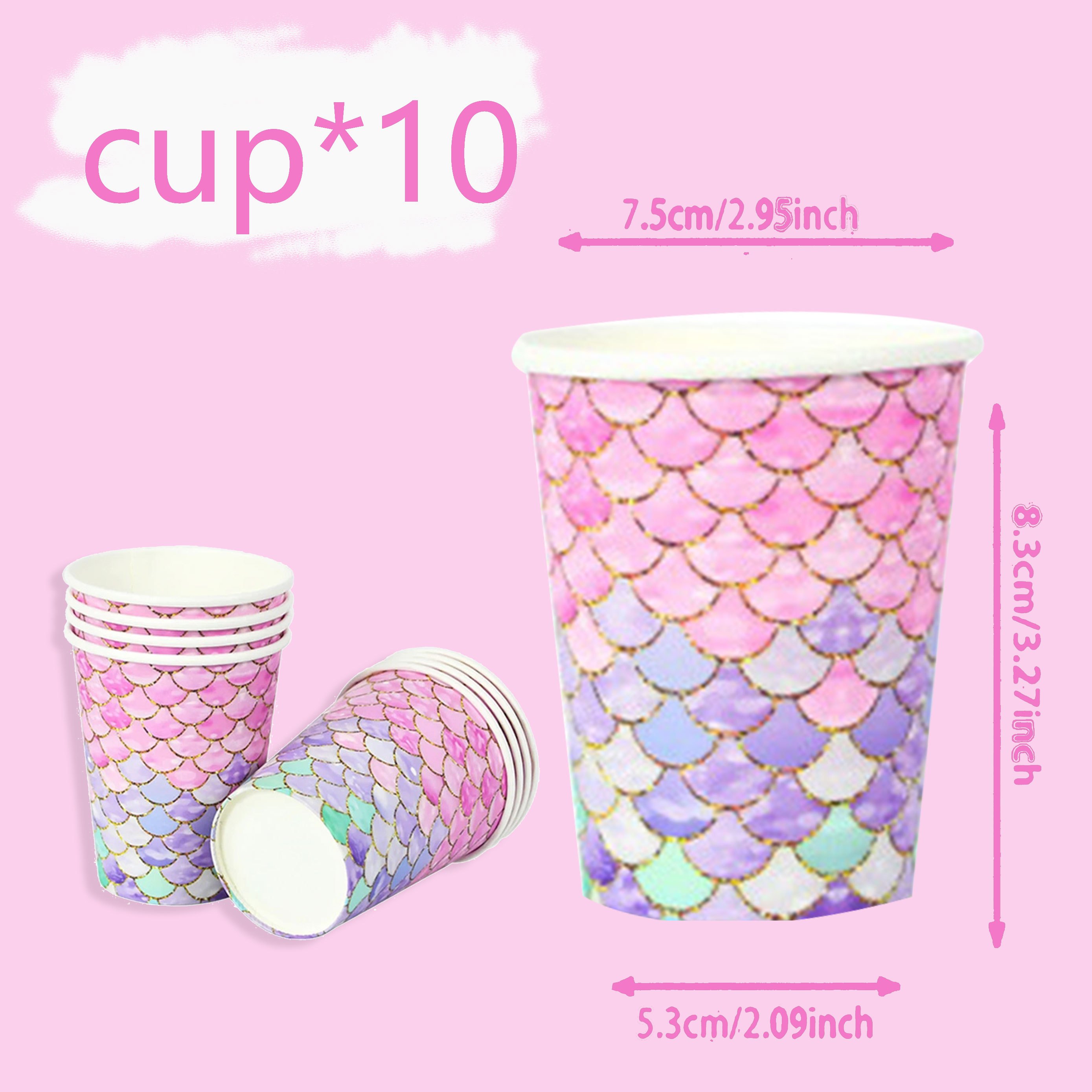 10pcs Mermaid Cups Pink Mermaid Tail Cups, Suitable For Mermaid Theme Birthday Party Decorations, Celebrations, Gender Reveals, Ocean Beach Party Paper Cups Halloween&christmas For Halloween、christmas