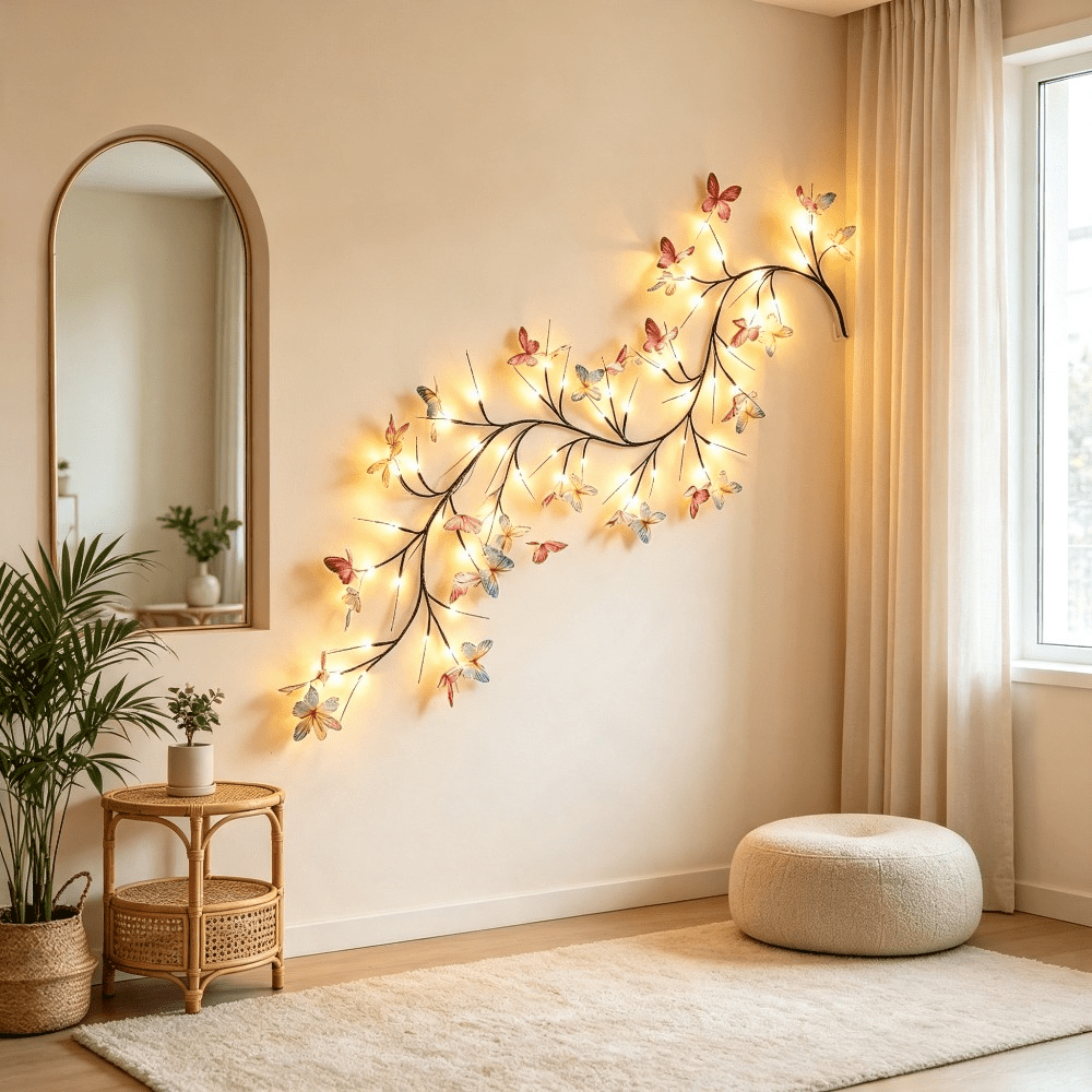 TEMU Guirlande Lumineuse 1 pièce à 30 LED de Papillon et de , 8 d'Éclairage, Alimentation par USB, de Branche Artificielle, pour Décoration