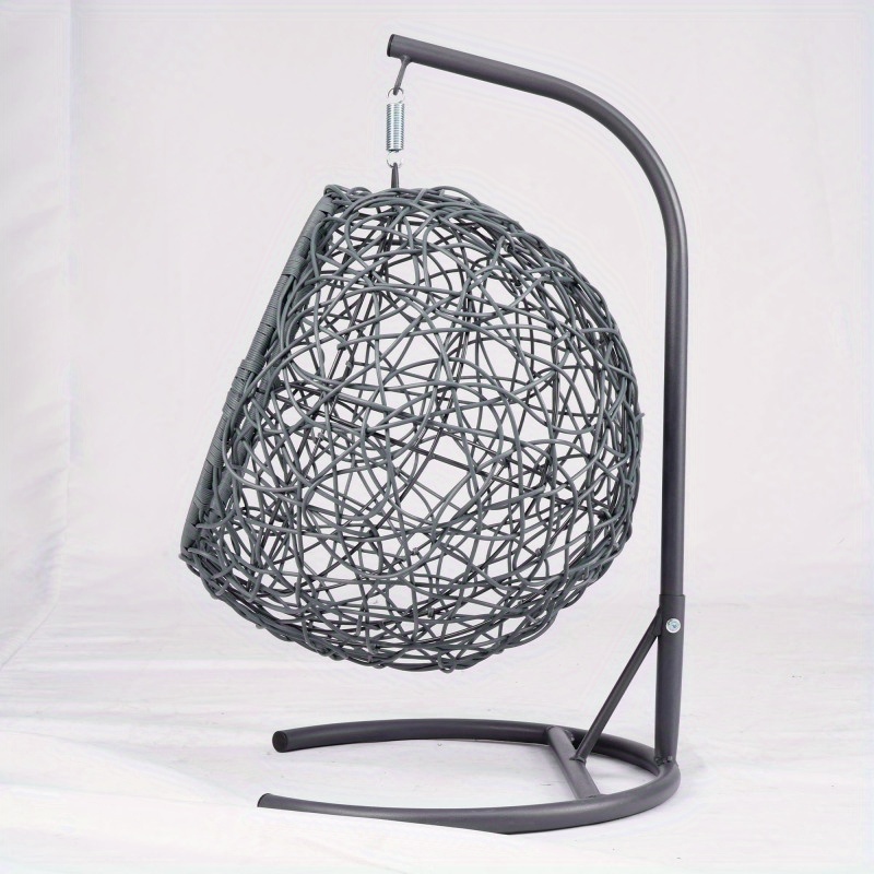rattan wicker style cat swing bed with stand cushion indoor outdoor hanging egg chair for cats small dogs pets sturdy metal frame machine washable   design easy assembly black details 9