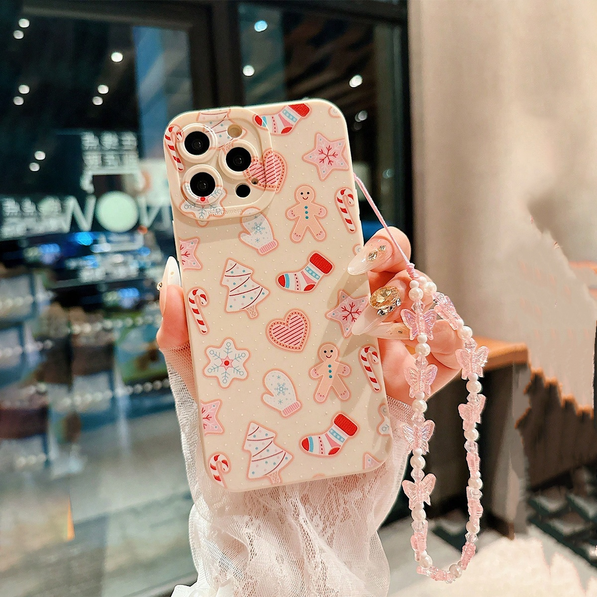 

A Christmas Gingerbread For Man, And Christmas Mobile Phone Case And A Butterfly Bracelet, Suitable For Iphone