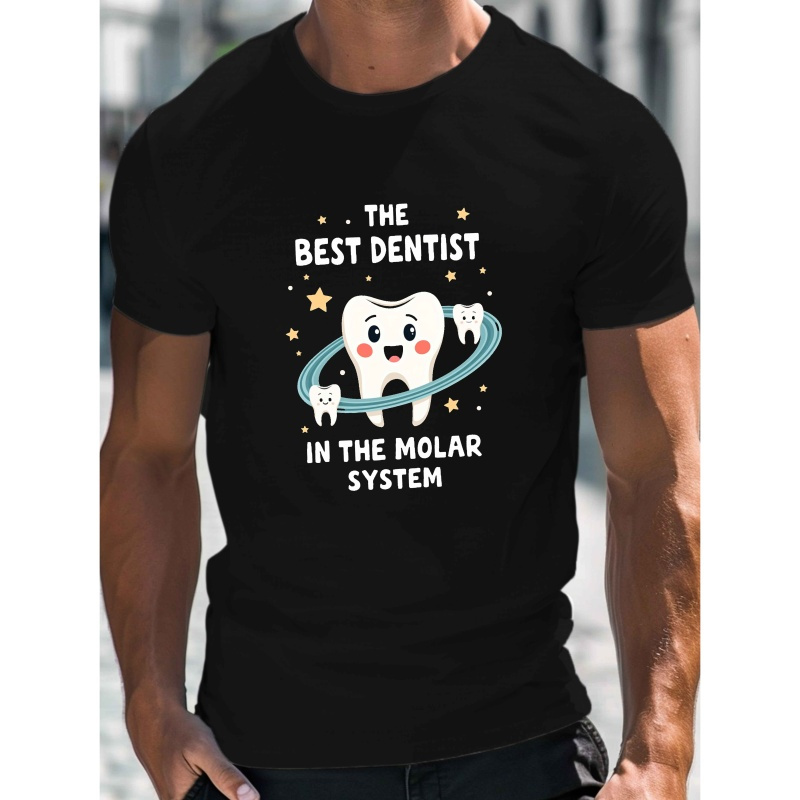 

Men's Casual Crew Neck T-shirt With Dentist Tooth Print - Lightweight, Breathable Polyester, Summer