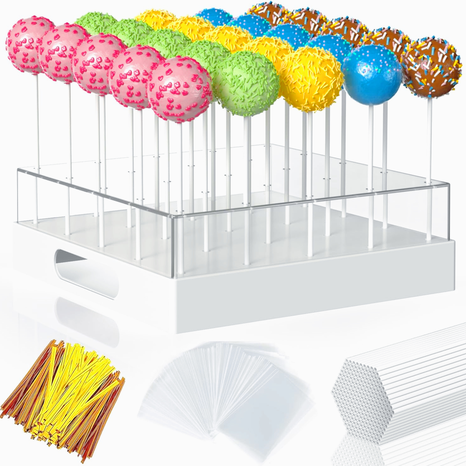 TEMU 1-pack 25-holes Clear Cake Pop Stand | White Plastic Display Holder Mold For Party, Wedding, Birthday - Ideal For Occasions