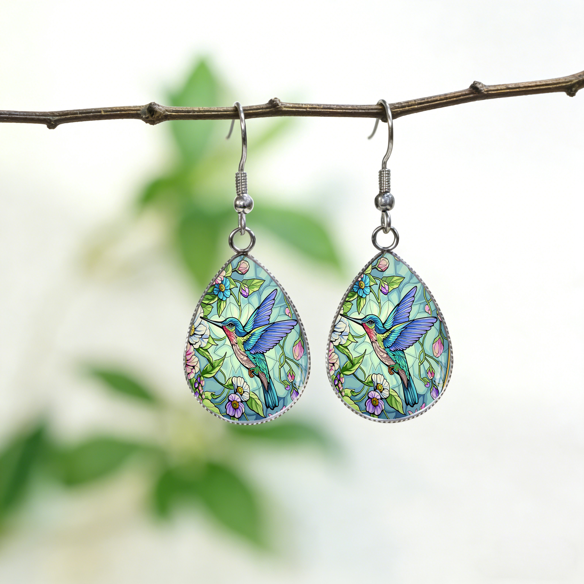 TEMU Boucles d'oreilles colorées de avec fleurs style vitrail, en acier inoxydable hypoallergénique, boucles d'oreilles affirmées pour amoureux de la