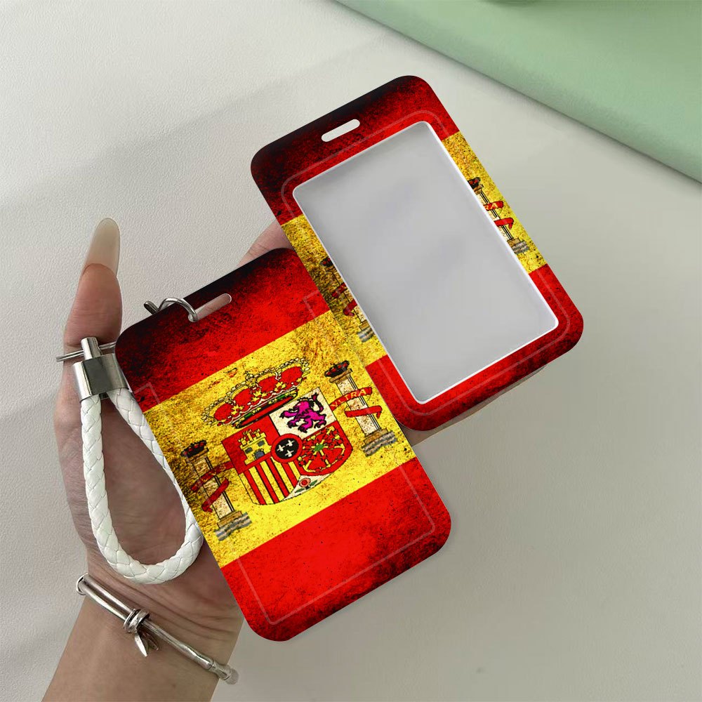 TEMU Porta tarjeta de identificación 2D de plástico con diseño de española, completo con cordón. Ideal para trabajo, identificaciones de o boletos de
