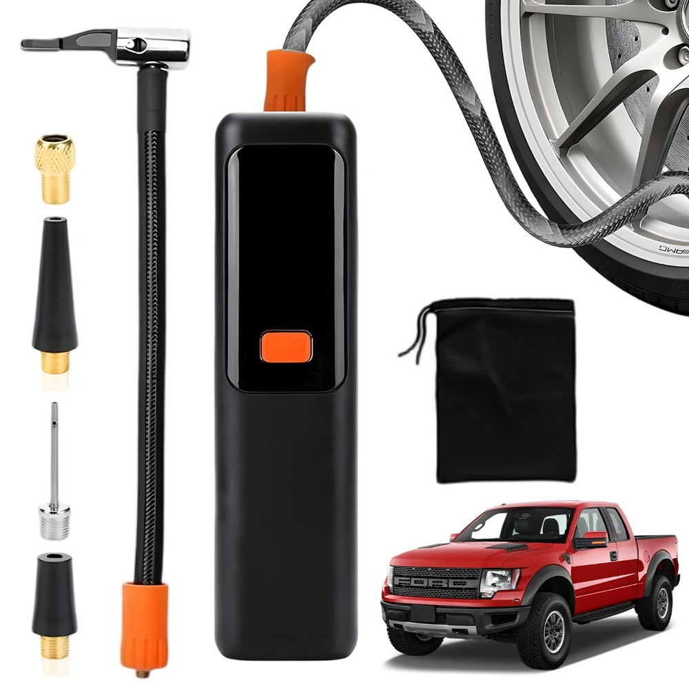 Image of Portable Inflation Accessory With Long, Flexible Air Hose And Air Compressor, Suitable For Car Tires, Bicycle Tires, And