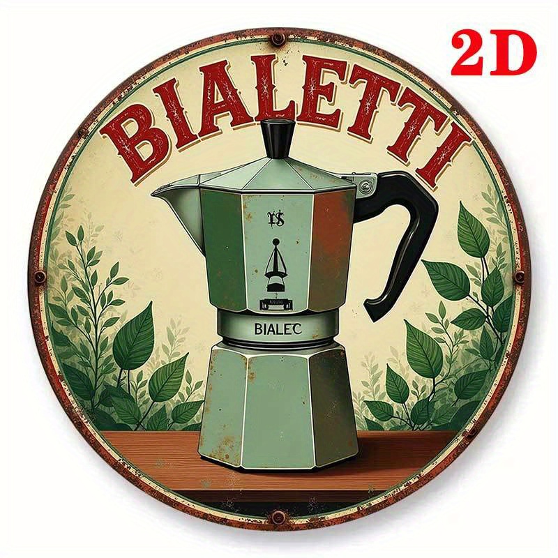 TEMU Piatto 2D, Piatto 2D Piano 2D, un Insegna Vintage in Ferro Battuto a Macchina Italiana - Design Retr簷 BIALLETTI con Caffettiera Moka e Motivo a