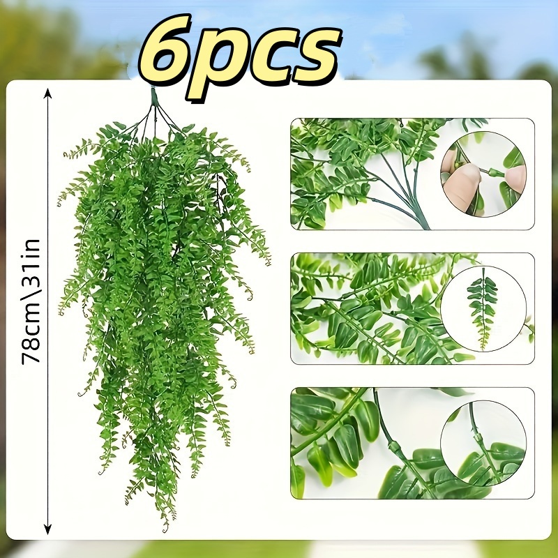 TEMU Halloween/christmas Decor Of6pcs Set Of Artificial Hanging Plants, Simulated Wall-mounted Persian Grass Vine Weave, Perfect For Decorating Walls