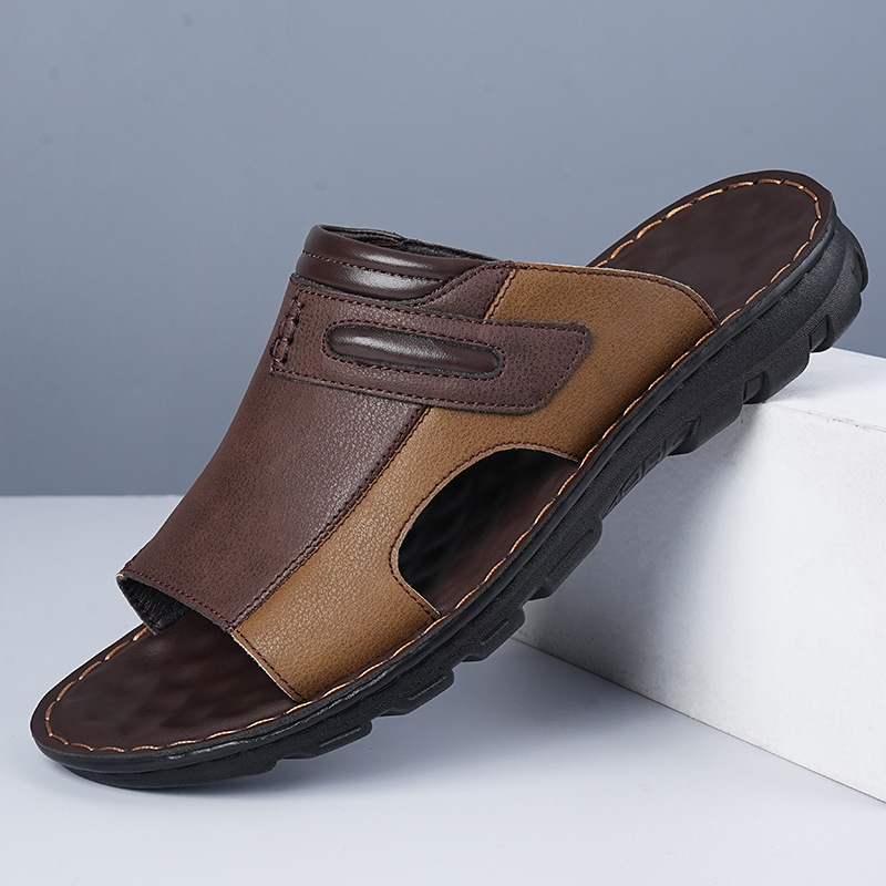 mens summer fashion slides comfortable thick cushioned non   flops casual open toe slippers with zipper detail   in black white and brown summer slippers Product details 1