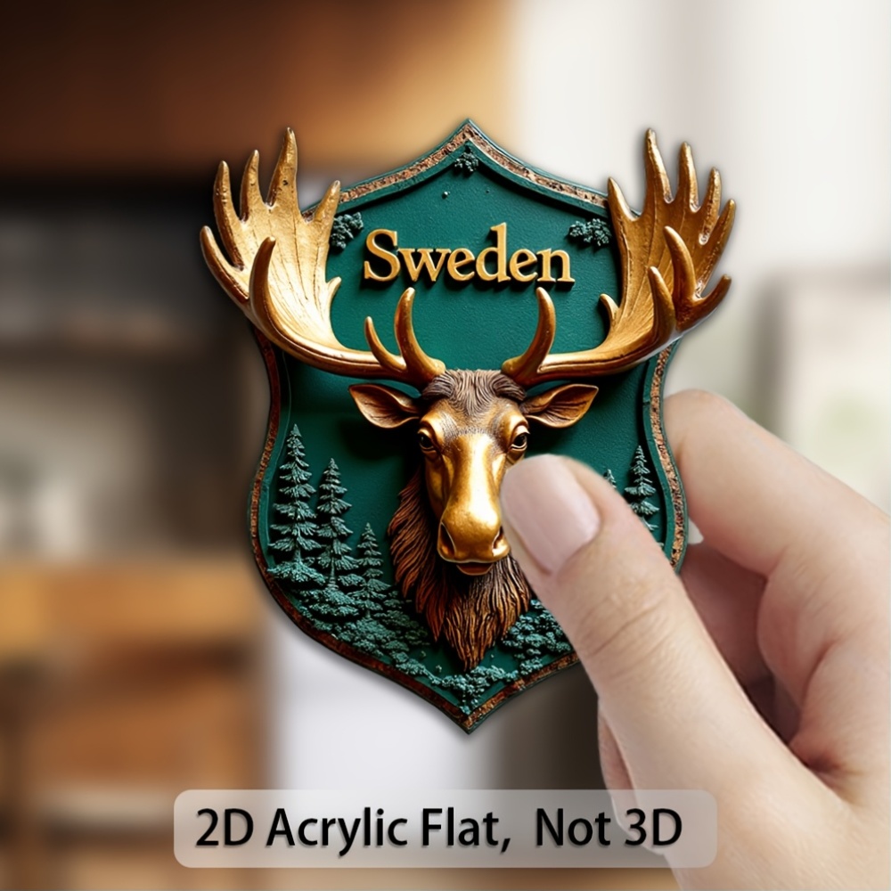 TEMU Decorative Plaque And Ornament 1pc 2d Flat Acrylic Fridge Magnet, Featuring A Textured Swedish Elk Design, 2d Flat Design, Brown Elk Pattern,