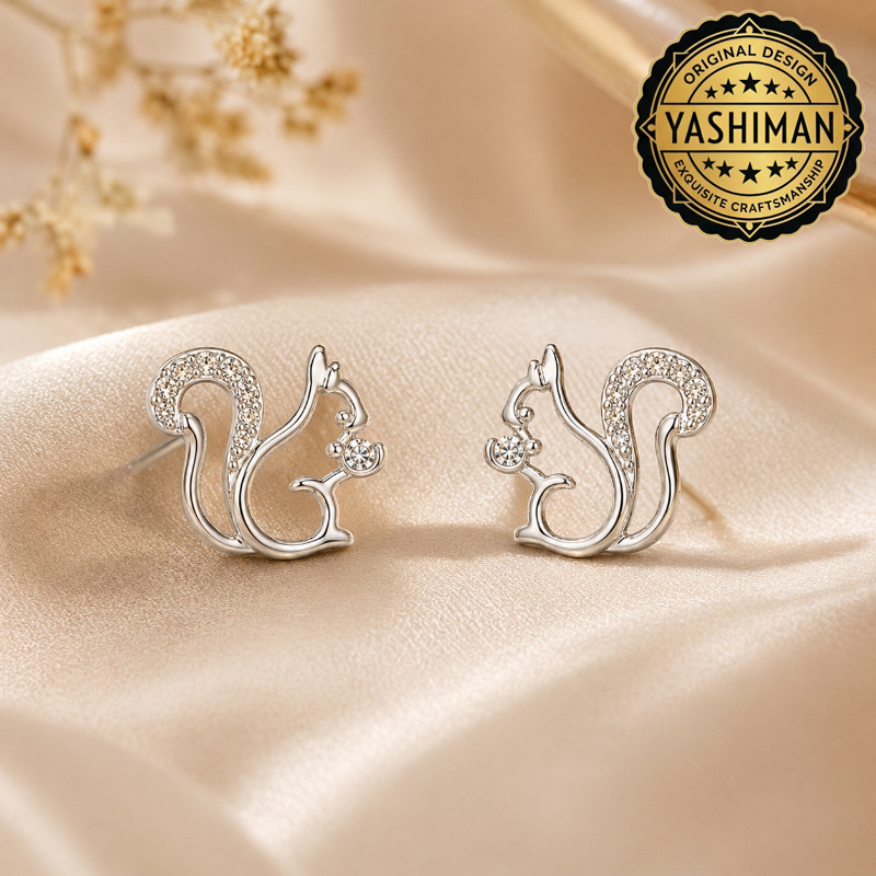 TEMU 1 Paire de Boucles d'Oreilles à Clous Tendance Femme, Exquises Petites Écureuils, Style Sexy et Facile, Synthétique Incrustée, pour , les , les