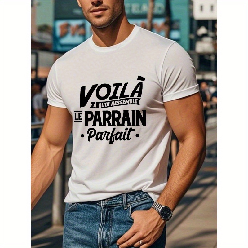 

Men's Casual French Quote T-shirt - "voila " Print, Short Sleeve, Black Polyester, Summer Top, Urban Streetwear|french Print Shirt|machine Washable