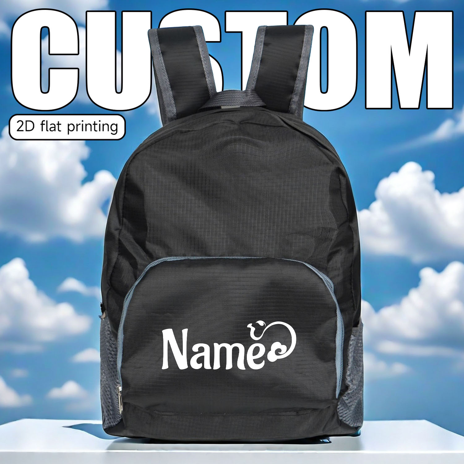 TEMU [customization] Foldable Outdoor Backpack With Customizable Text On "gourd" Pattern, Portable Storage Design, Multi-compartment Large Capacity,