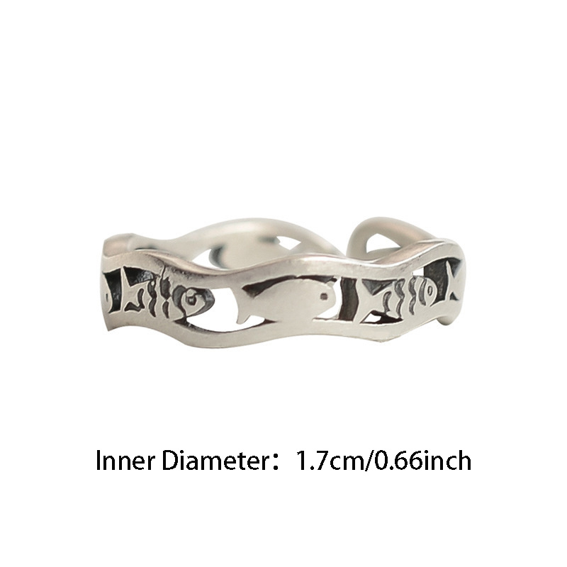 Vintage Geometric Line Border Fish Ring, Gift for Friends