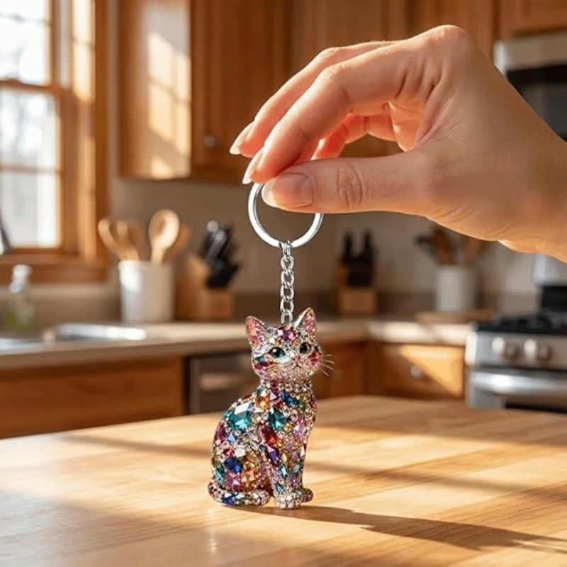 1/2pcs Cat Keychain Cute Animal Pendant Bag Charm, Fashionable Cat Party Keychain, Suitable For Keychain Promotional Gifts, Packaging Decoration, Backpack Embellishments, A Thoughtful And Gift For