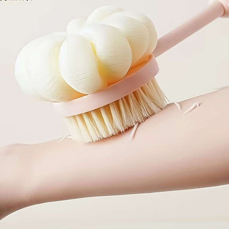 2 in 1 shower brush 2 in 1 long handle shower brush loofah bristle back scrubber for light beige exfoliation gentle massage suitable for men women Product details 0