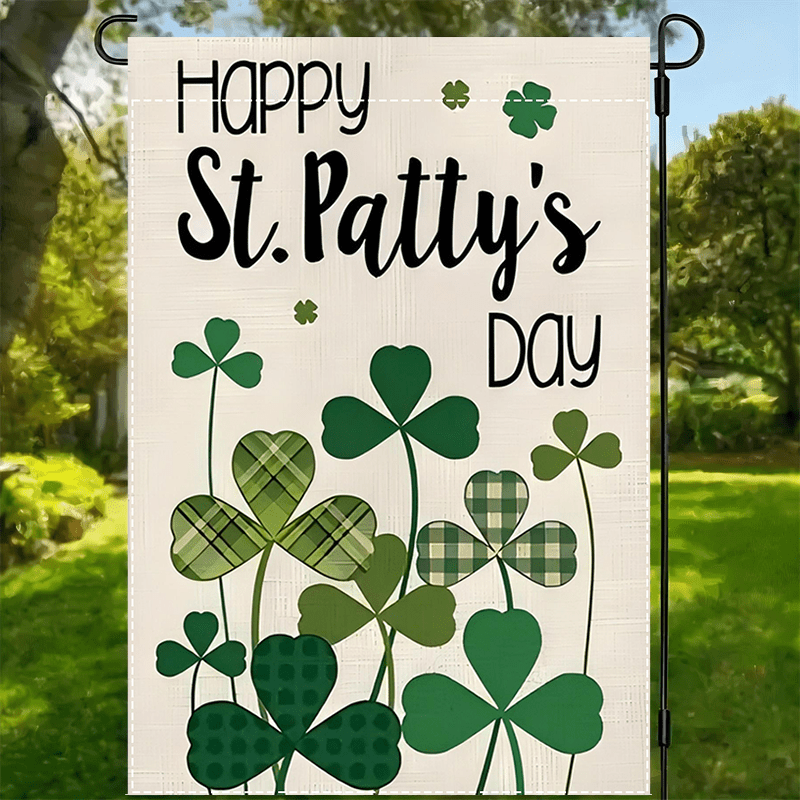 

1pc 's Day Garden Flag - Double-sided, Rustic Green Shamrock & Clover, Polyester, Outdoor Decor, Multipurpose, No Electricity Needed, 12x18inch