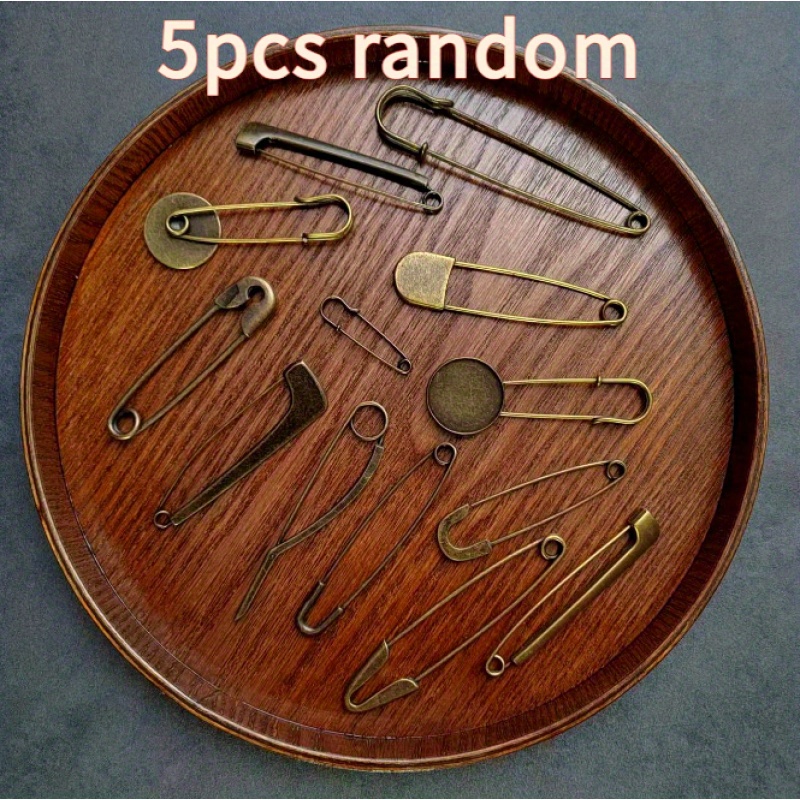 5pcs Random Retro Bronze Sweater Shawl Large Button Needle Letter Large Pin Single Item Hole Shoe Accessory Easy Clean Face Irregular Alloy Large Button Needle