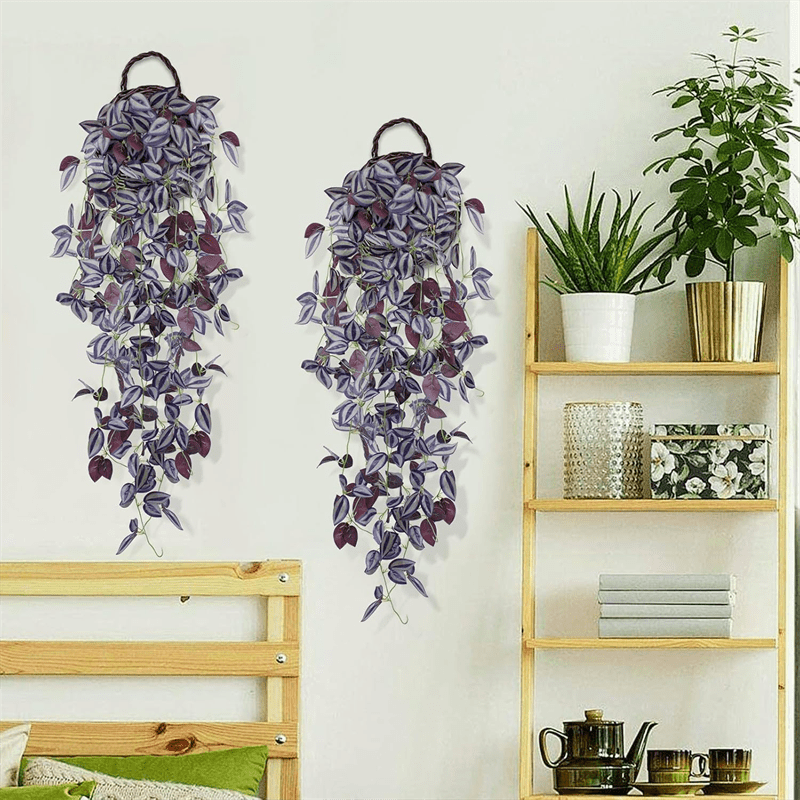 

2pcs Purple Artificial Ivy Hanging Vines - Realistic Plastic Fake Plant Decor For Home, Office, Wedding, Indoor & Outdoor Use (baskets Not Included), Artificial Plants For Home Decor