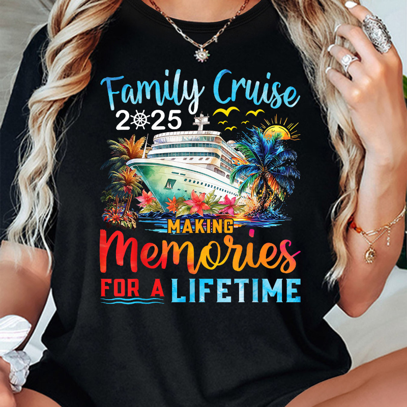 

Family Cruise 2025 - Women's Casual Round Neck T-shirt - Soft Fabric - Comfortable And Breathable - Suitable For , Work, Travel, Shopping And Other - Great Gift