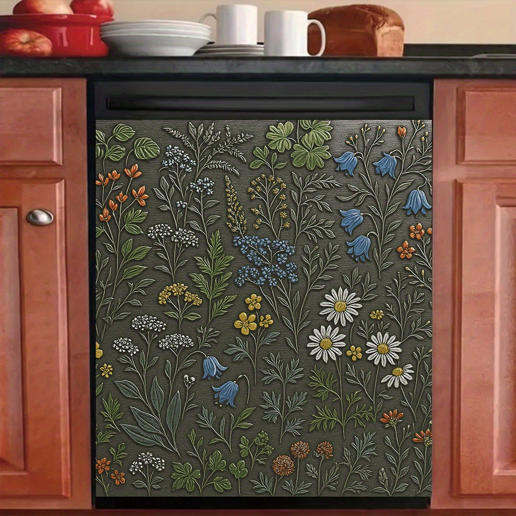 TEMU 2ddishwasherdoorcover, 23x25., Wildflowertanacetumfloraldesign, Peel-and-stickfridgesticker, Modernkitchendecorupgrade,