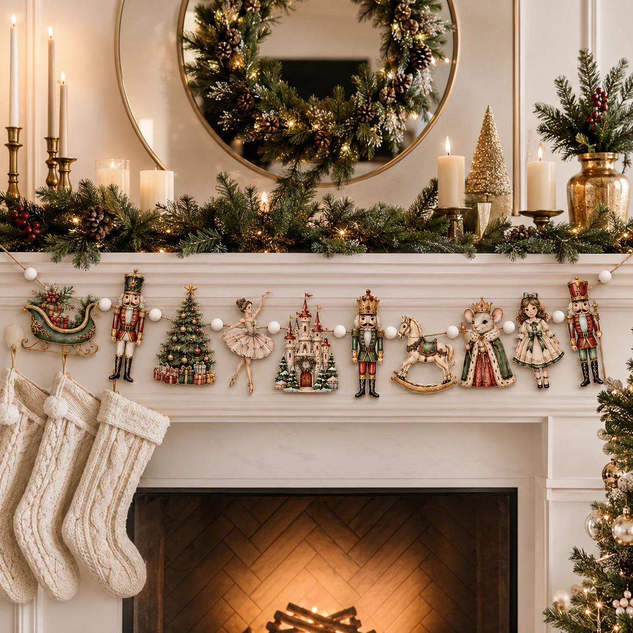 TEMU Couronne en bois , Bannière de de Noël, Décor de fêtes de ballet vintage, Ornement à suspendre pour manteau de cheminée, Pendentif de Noël de