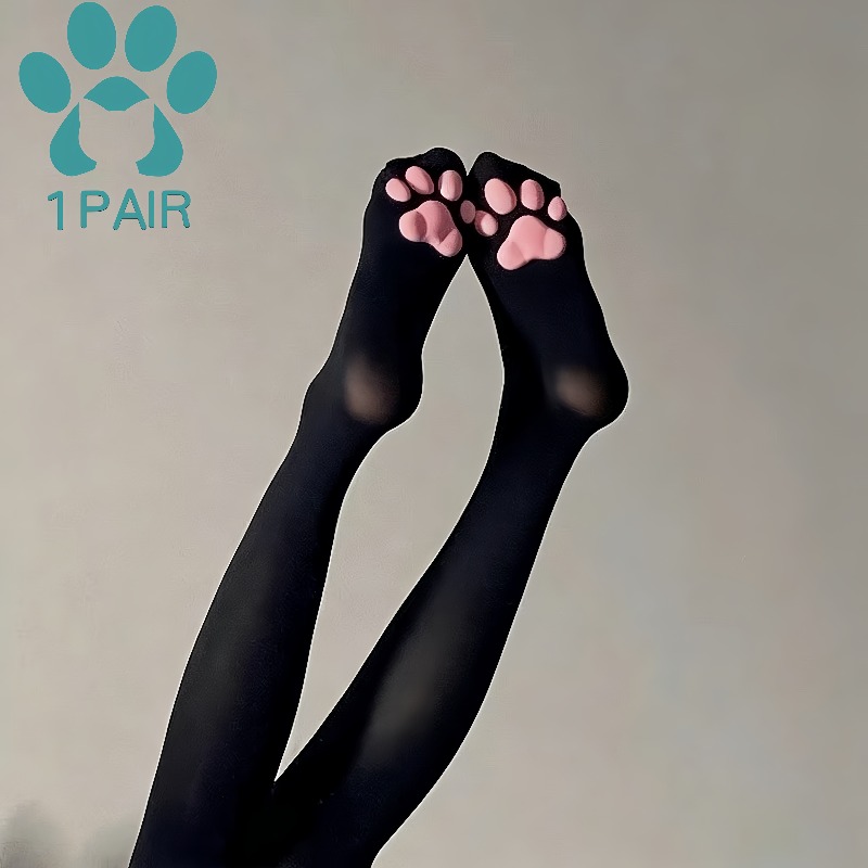 TEMU 1 paar/2 paar dijhoge sokken met kattenpootafdruk, schattige cosplay JK over-de-knie sokken, zwart/wit/combinatie, lange sokken & kniekousen