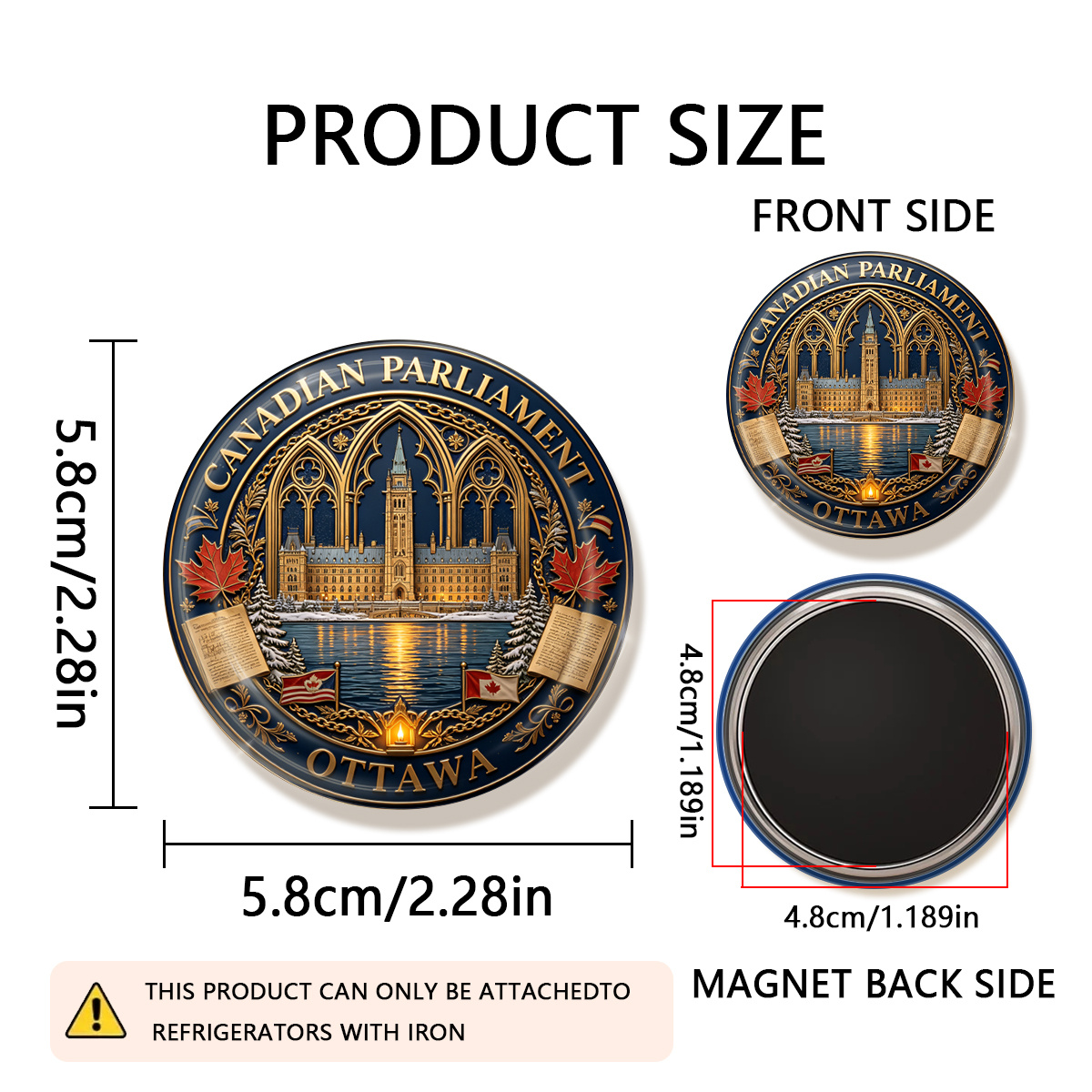 TEMU 1 aimant de réfrigérateur rond et durable 2D plat du DU CANADA , adapté pour des photos, des cartes postales, etc. au réfrigérateur, comme une