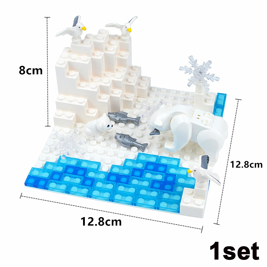 Image of Moc 1 Set And Snow Scenery Winter Building Block Floor Polar Bear Polar Bear Fishing Seagull Compatible Building Block Accessories Building Block Parts