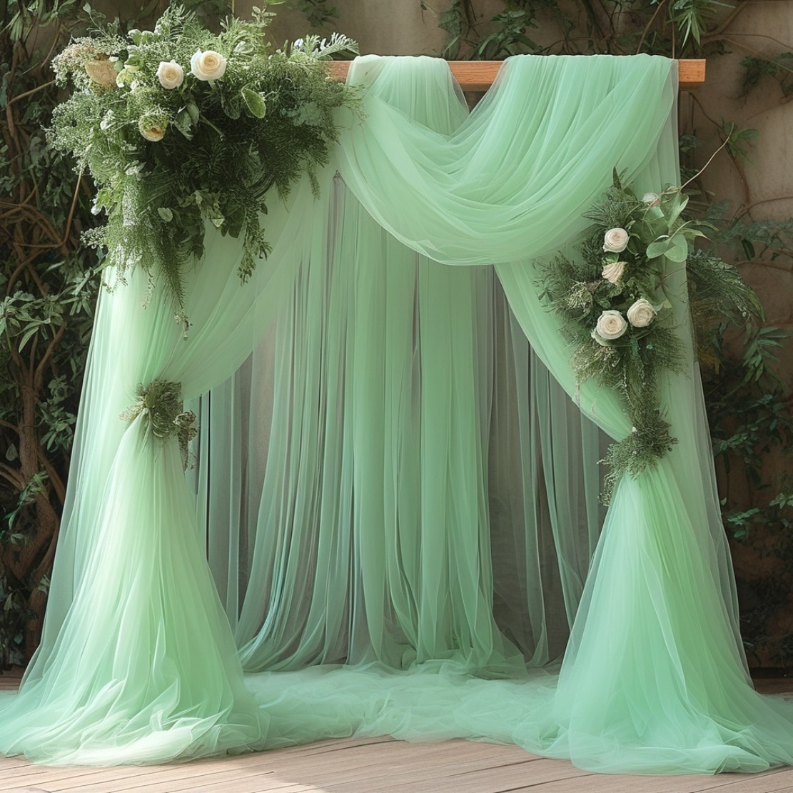 TEMU 1pc Classic Sage Green (light Green) Background Decorative Mesh, Multi-functional Polyester Fiber Tulle Background Decoration, Suitable For