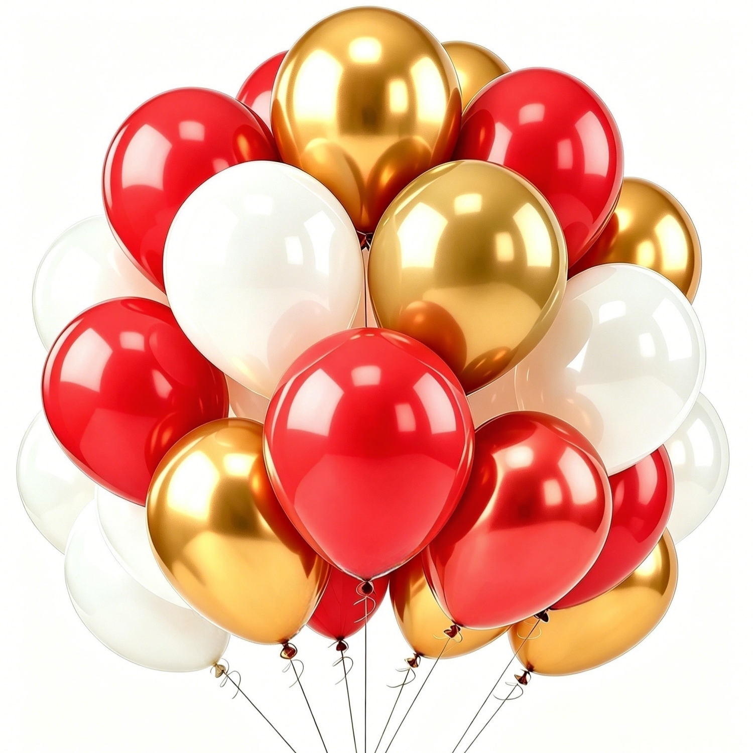 Image of 40pcs 10-inch Red White And Metallic Balloons With Ribbons For Birthday Anniversary Wedding Graduation Balloons School Supplies Party Decorations For Christmas, Halloween