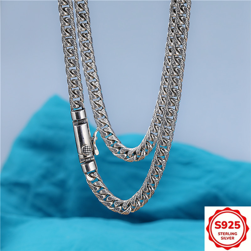 TEMU 1pc S925 925 Silver Men's Necklace, New Whip Chain With Latch Ethnic Style Cuban Chain Design, Fashionable Silvery Necklace, Men's Birthday