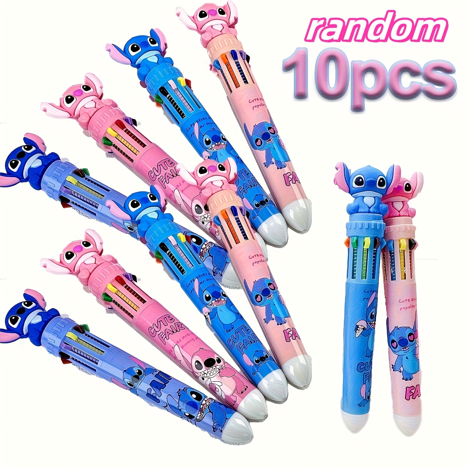 E-shop Autorisierter 5/10 Stück Disney Stitch 10 Farben Neutraler Stift - Zufällige Farbe, Multi Color Cartoon Primitive Stift, Mittlere Stiftspitze,