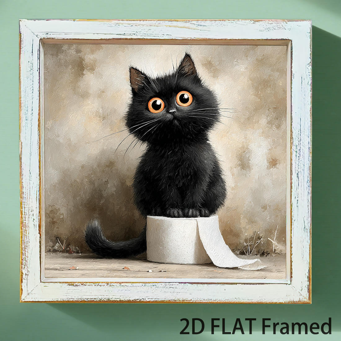 E-shop 2D Flat - 8X8 Zoll Schwarze Katze Wandkunst für ein 2D Flächenbild - Rustikale Holzplatte mit Ausdrucksstarken Katzen Dekorationen, Geeignet für