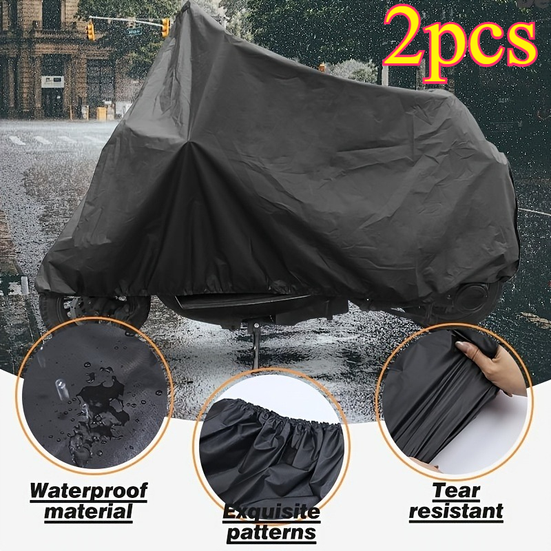 TEMU 2pcs Of Black Motorcycle Covers Made Of Peva Material, Waterproof And , Thickened, Wear-resistant, And Tear-resistant. It -level Waterproofing