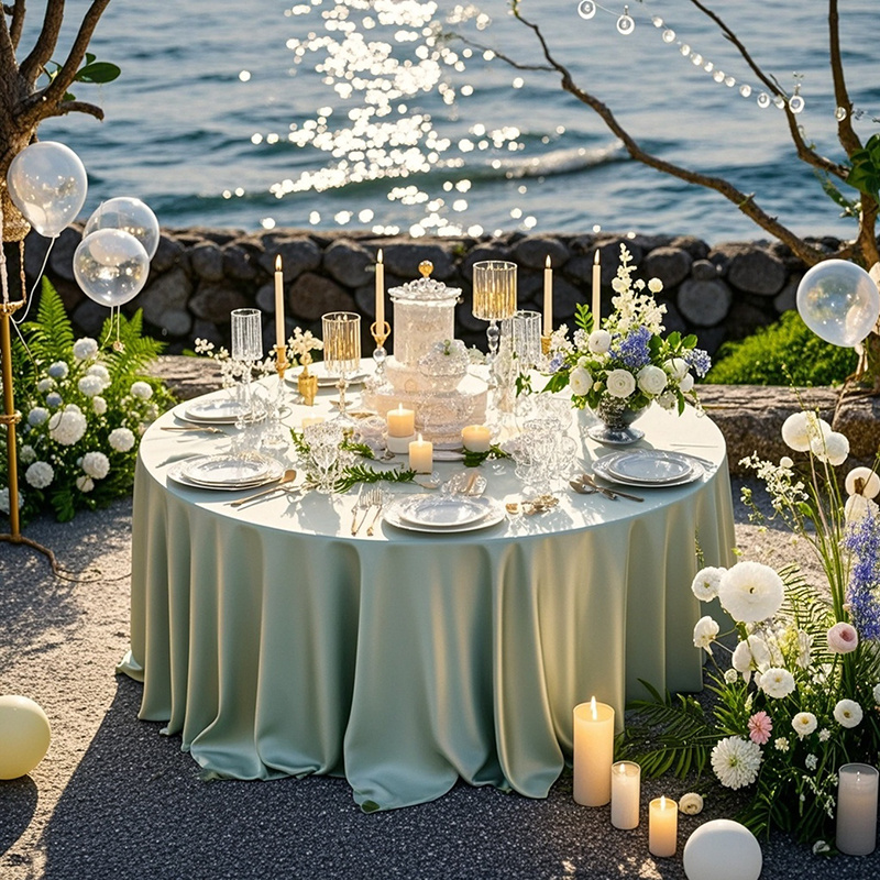 TEMU 1pc Party Tablecloth, Sage Green Round Tablecloth, Serves As Party Table Cover, Made Of Smooth Satin Material, Soft Polyester, Available In 3