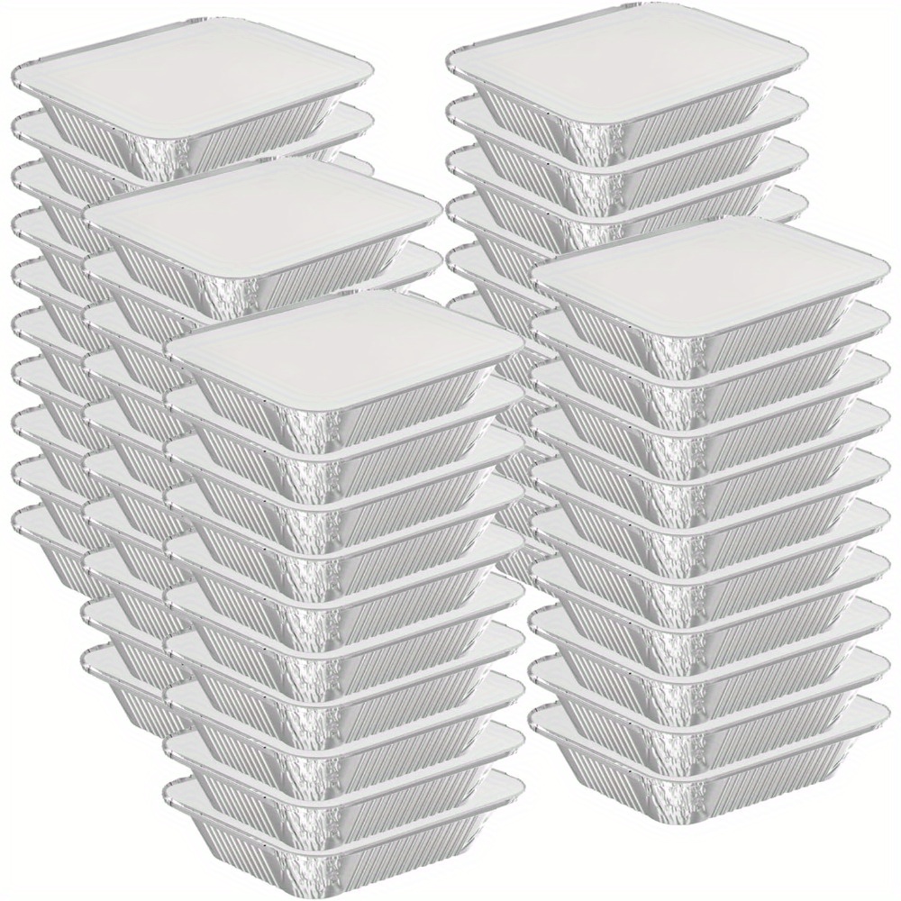 Set Of 50 Disposable Aluminum Foil Pans Measuring 8.6"x6.2" With Lids, Ideal For Cooking, Baking, Catering, Meal Preparation, Takeout, And Freezing