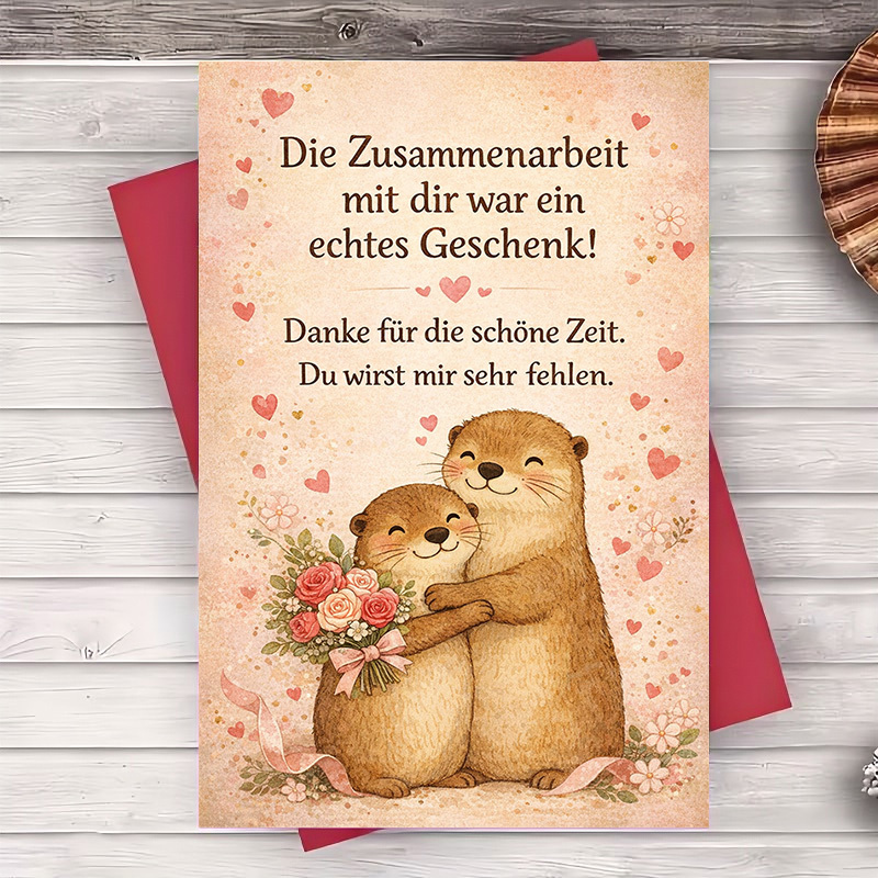 E-shop 2 Stück: Eine Karte und ein Umschlag, Dankeschön-Grußkarte mit niedlichen Ottern, halten | Ideal für Kollegen, Freunde und Arbeitskollegen zum