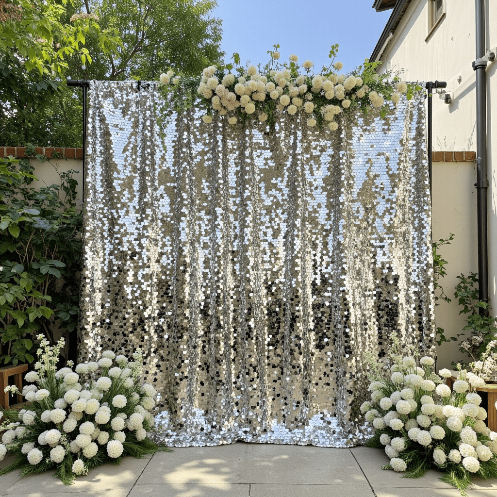TEMU 1pc, Glossy Silvery Sequined Background Decoration, Top With Fabric , Outdoor Wedding Favorite Large Sequined Decoration, Large Sequined Photo