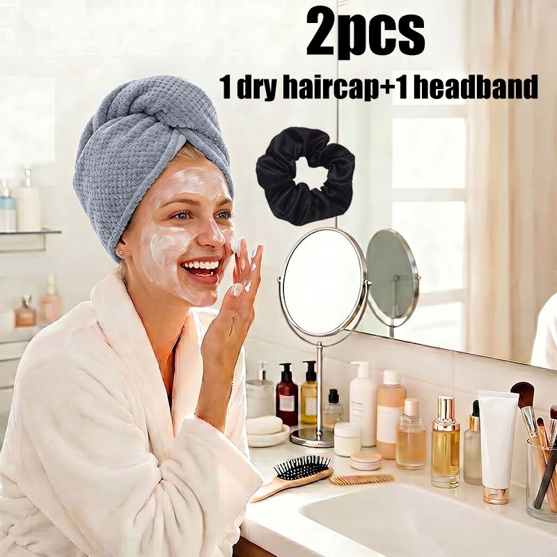 TEMU 2er-Set Mikrofaser Schnelltrocknendes Handtuch, inklusive Saugfähiges Haarhandtuch Kopftuch und 1 Satin Stirnband, Elastisches Haarband Set für