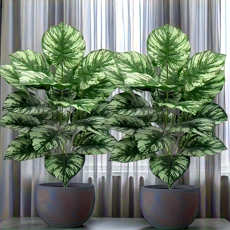 TEMU 2 Sets Large Artificial Pothos Plants - Realistic Variegated Greenery, Plastic Low-maintenance Decor For Weddings, Home, Hotels, Gardens - No