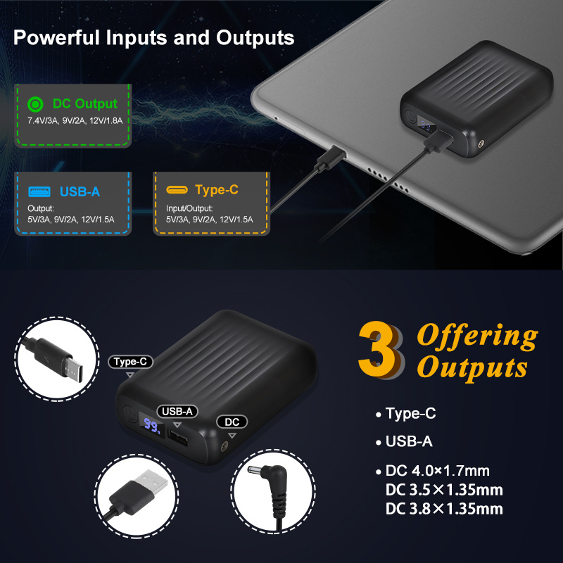 Batterie Pour Veste Chauffante 12V 18400mAh – Écran LCD, Ports 12V-DC/7.4V-DC/USB-A/USB-C – Haute Capacité, Rechargeable – Non Compatible GoToBi - 7