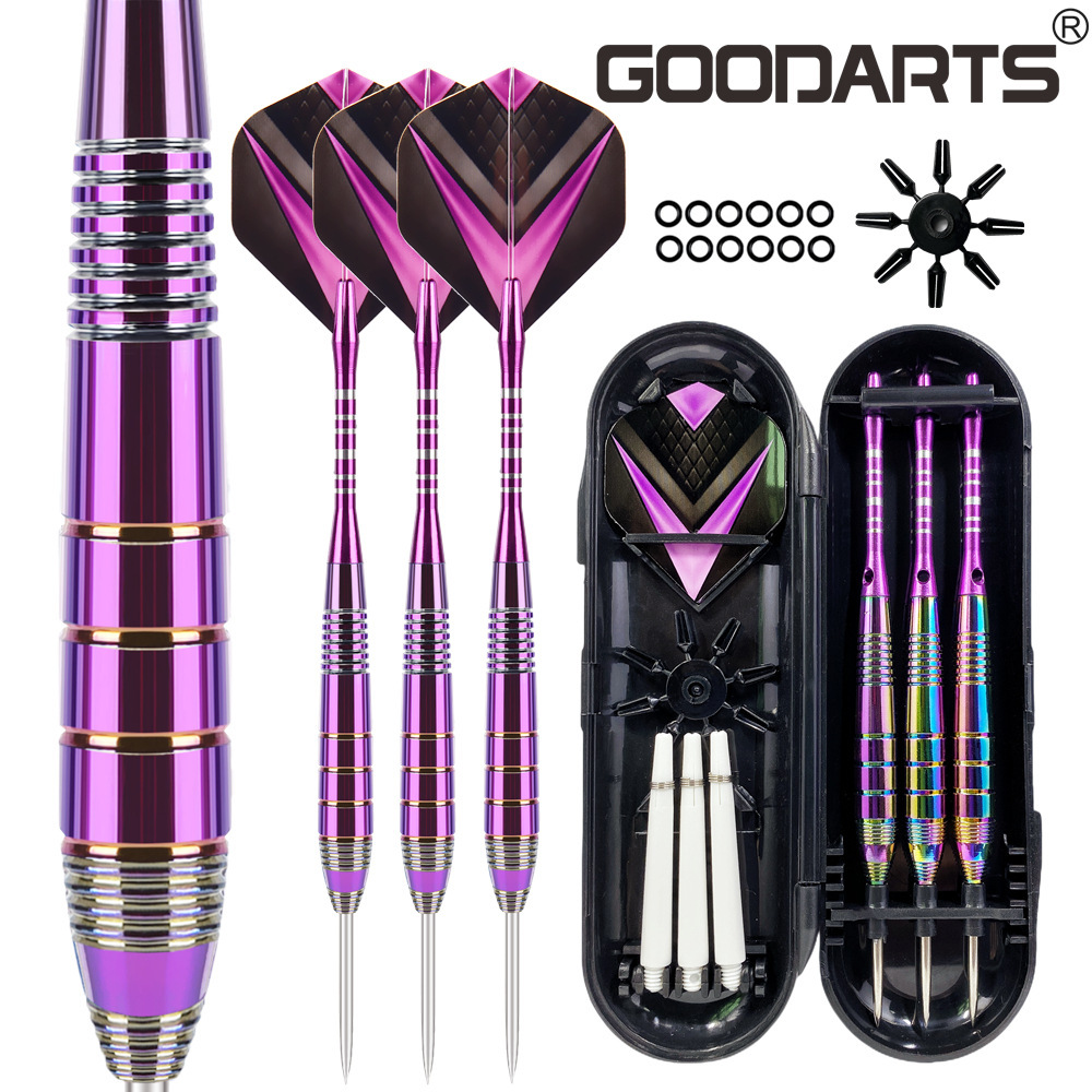 

1 Set Professional Dart Set - Includes 3 Darts, 1 Cushion Tip Dart Shaft, 1 Flight Protector, 1 Dart Case, 1 Dart Launcher, 1 -ring, Dart Counting System - Iron Material, In Purple And Blue