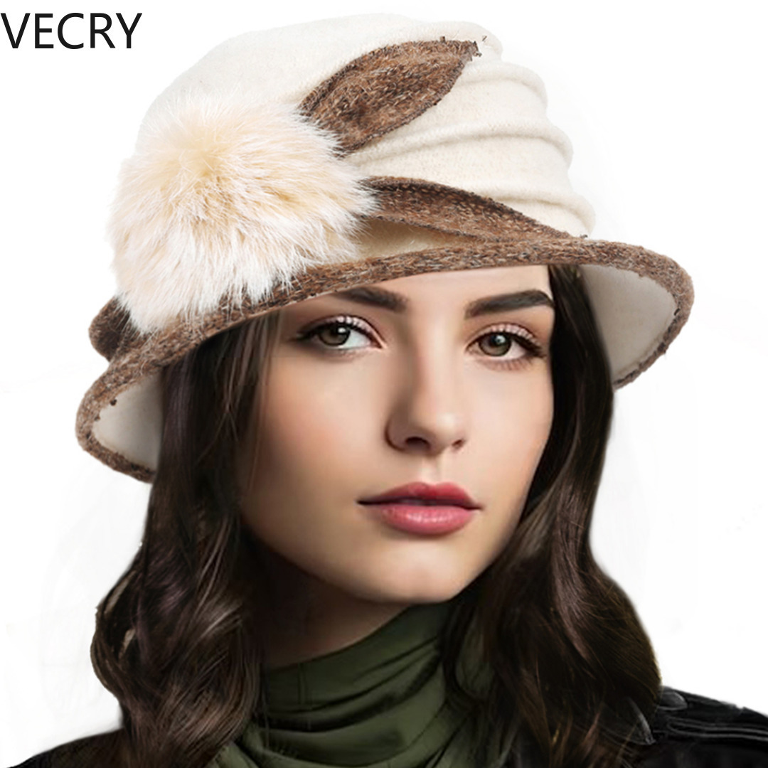 

Vecry Women's 100% Wool , Wool , , Inelastic, , Fur For Christmas Holiday Hat