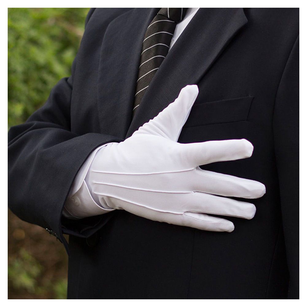Pallbearer Gloves 3 Pairs White Nylon Cotton Gloves  Formal Parade,  Tuxedo, & Inspection Gloves For Men & Women